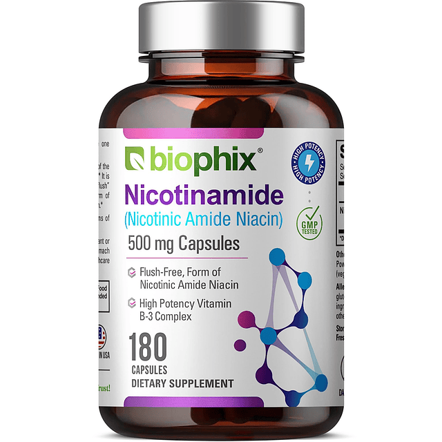 B-3 Nicotinamida 500 mg 180 cápsulas Fórmula vitamínica natu