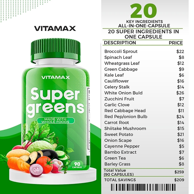 Super Suplementos de frutas y verduras – Vitaminas y mineral