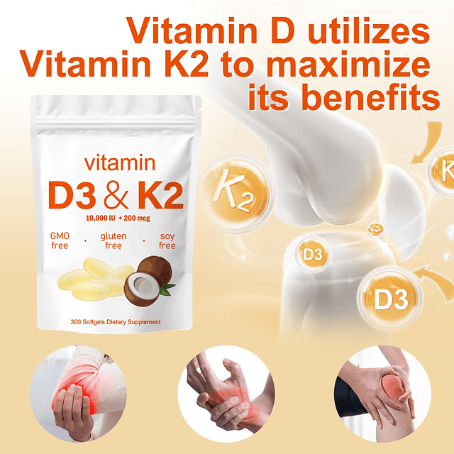 Suplemento de vitamina D3 K2 2 en 1, cápsula blanda, 10000 U