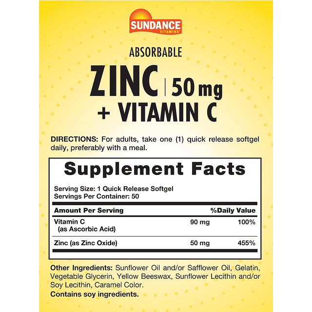 Zinc absorbible con vitamina C | 50 mg | 50 cápsulas blandas