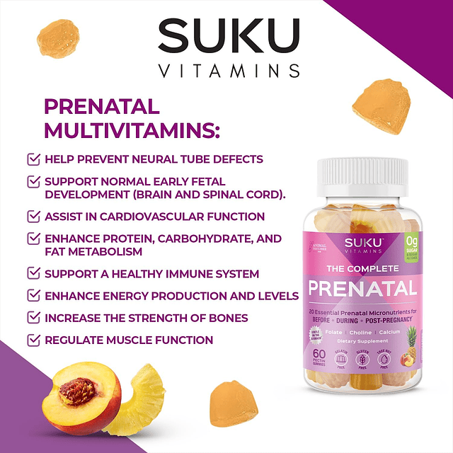 Vitaminas SUKU Prenatal completa Enriquecidas con calcio, vi