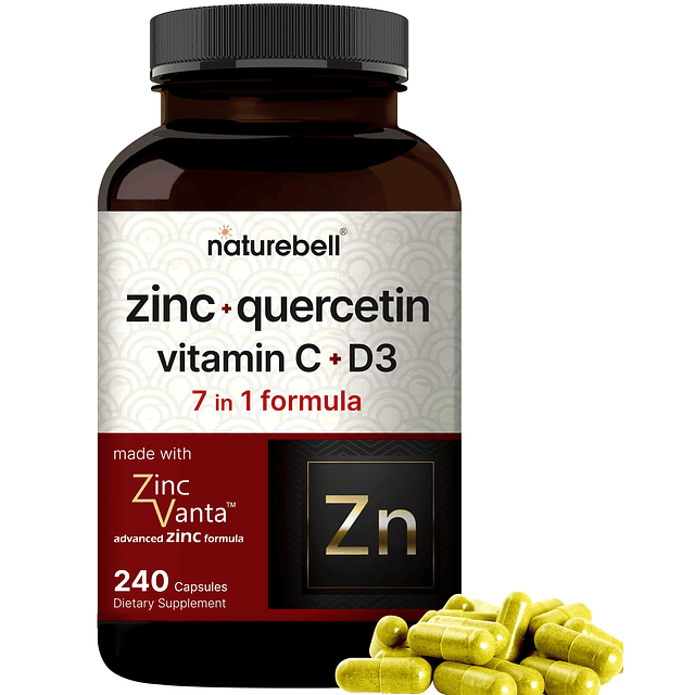 Naturebell Zinc Quercetina con vitamina C y D3, 240 cápsulas