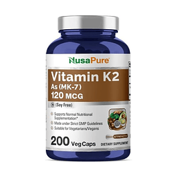 Vitamina K2 MK7 120 mcg 200 cápsulas vegetales (sin soja, si