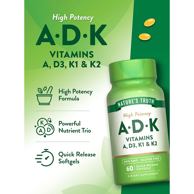 Suplemento de vitamina ADK de | 60 cápsulas blandas | Alta p