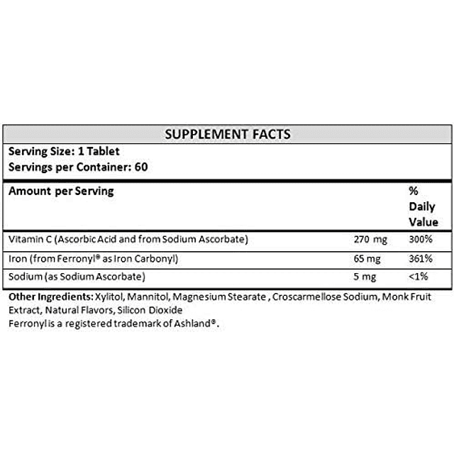 Hierro masticable 65 mg con vitamina C 270 mg Tableta sabor