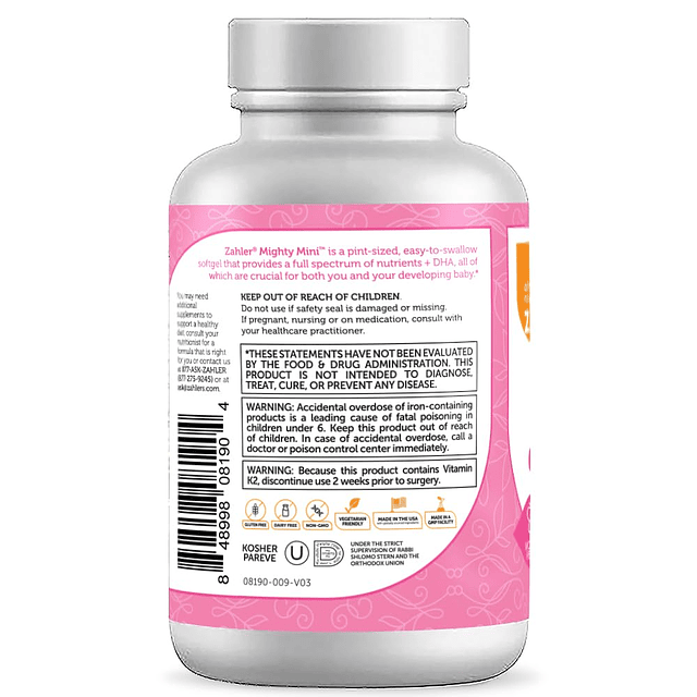 Mighty Mini vitamina prenatal con DHA y folato Certificado K