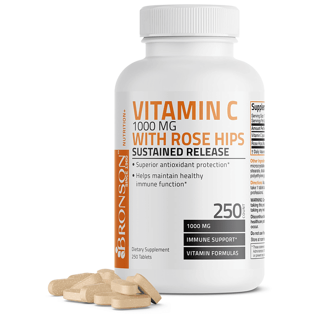 Vitamina C 1000 mg con liberación sostenida Rose HIPS, 250 t