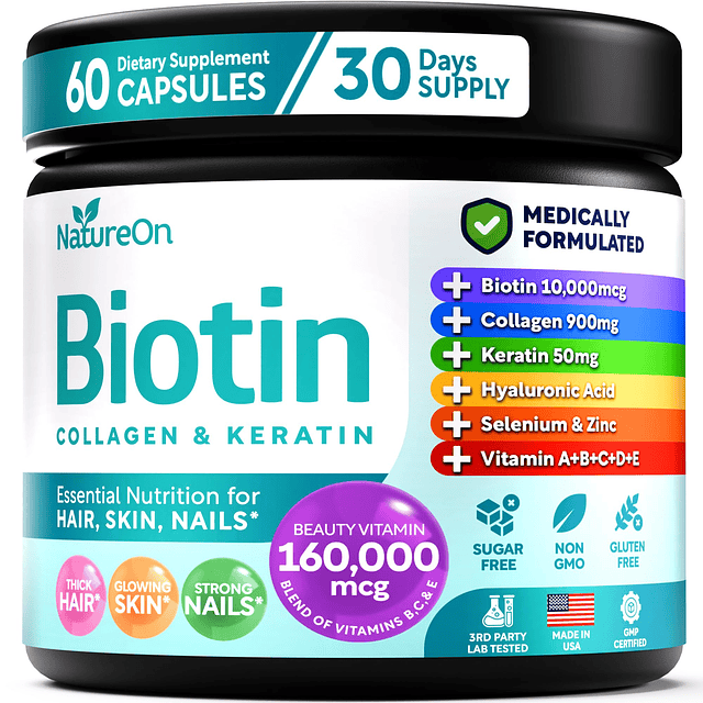 Suplemento de biotina, vitamina para la piel del cabello y l