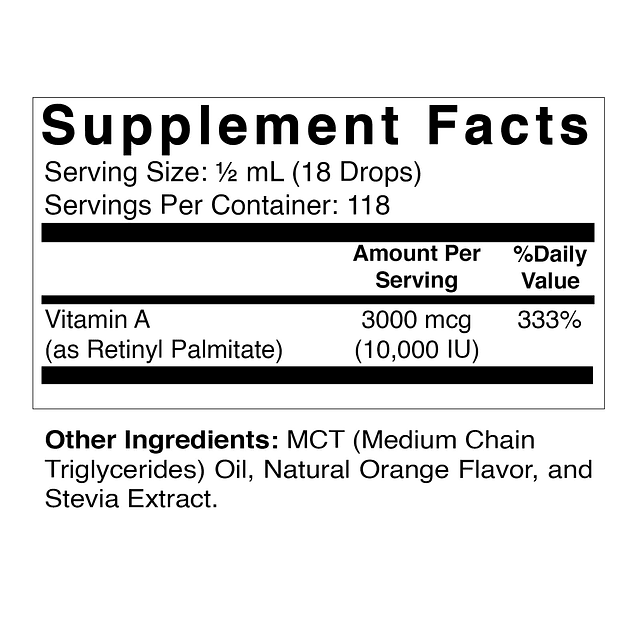 Gotas líquidas de vitamina A sin azúcar 10000 UI (3000 mcg)