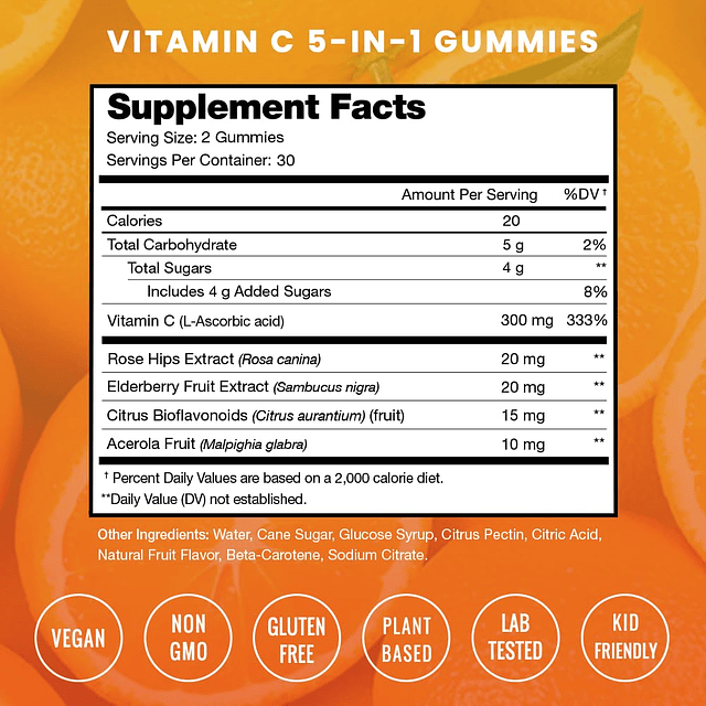 Gomitas de vitamina C para adultos y niños | Apoyo al sistem