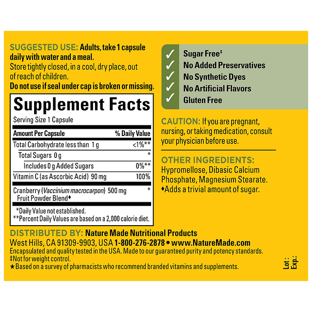 Suplemento de arándano 500 mg con vitamina C para apoyo inmu