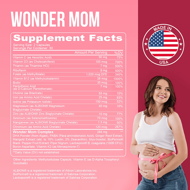 Wonder Mom Vitaminas prenatales y posnatales para mujeres co