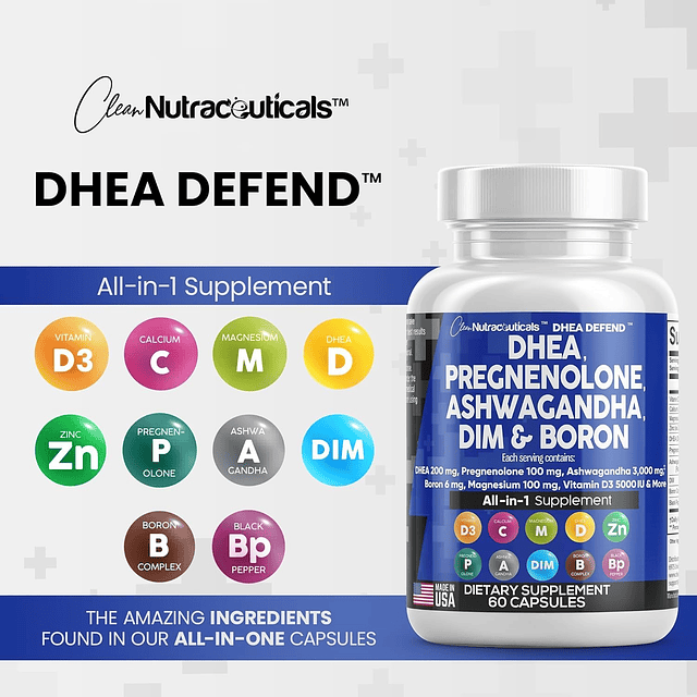 DHEA 200 mg Suplemento Pregnenolona 100 mg para hombres y mu