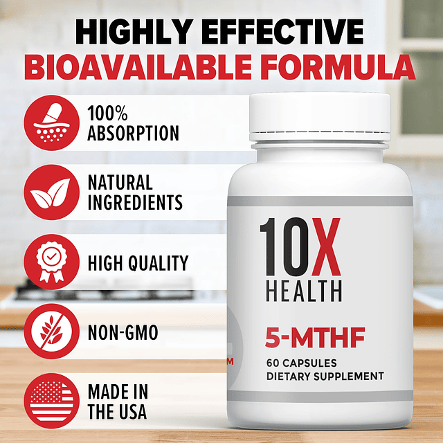 Suplemento 10X Health 5 MTHF Multivitamina metilada con meti