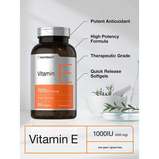 Vitamina E 1000 UI Cápsulas blandas | 200 unidades | Sin OGM