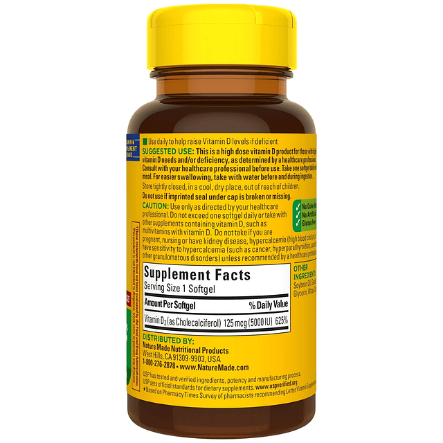 Vitamina D3 extra fuerte 5000 UI (125 mcg), suplemento dieté