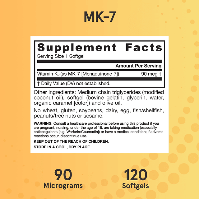 MK-7 90 mcg Forma bioactiva de vitamina K2 120 porciones (cá