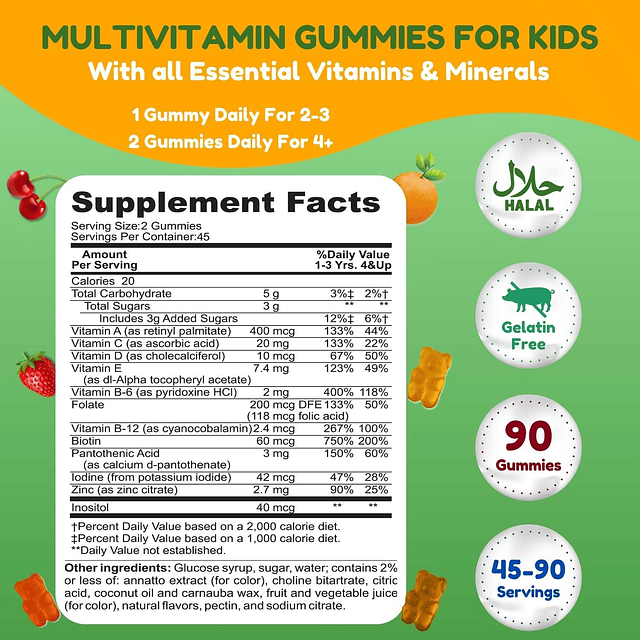 Gomitas multivitamínicas Halal para niños, suministro para 4