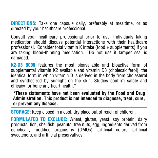 K2-D3 5000 Vitamina D3 K2 Vitamina D biodisponible 5000 UI (