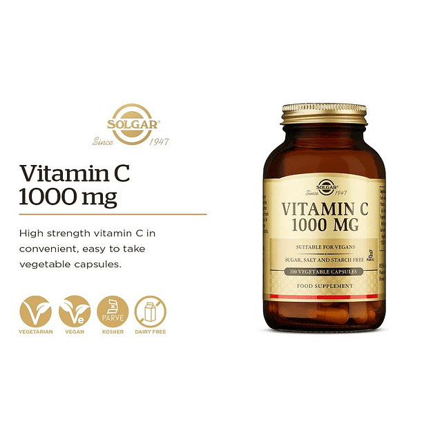 Solgar Vitamina C 1000 mg, 250 cápsulas vegetales Antioxidan