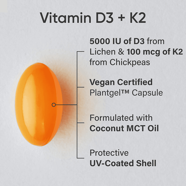 Vitamina D3 K2 con aceite de coco | Vitamina K2 MK7 a base d