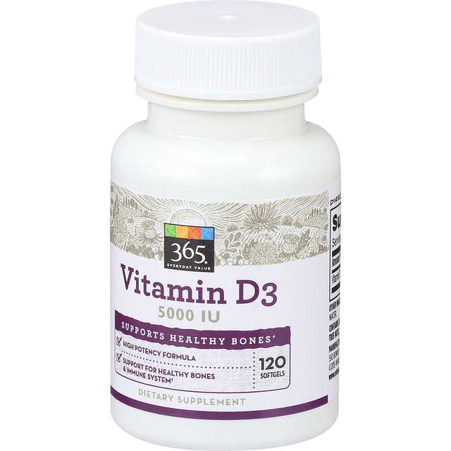 365 Valor diario, vitamina D3 5000 UI, 120 ct