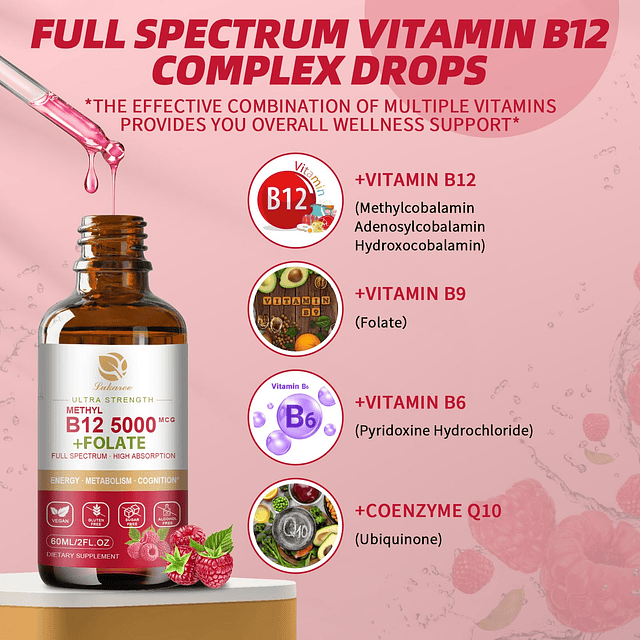 Vitamina B12 Gotas sublinguales Líquido de vitaminas B12 veg