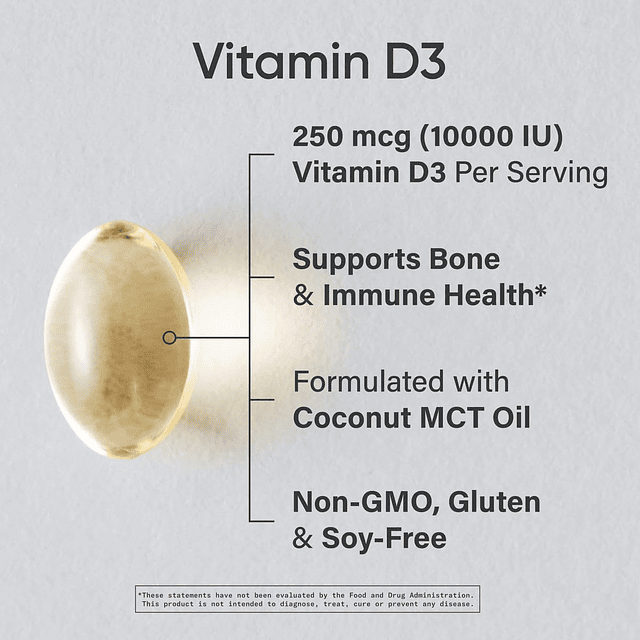 Vitamina D3 10.000 UI con aceite de coco MCT Suplemento de v