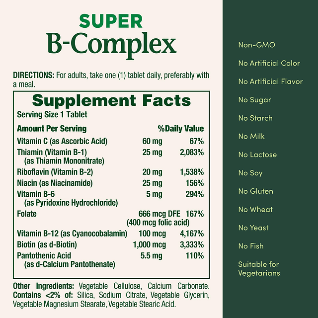 Super B Complex con vitamina C y ácido fólico, apoyo inmunol