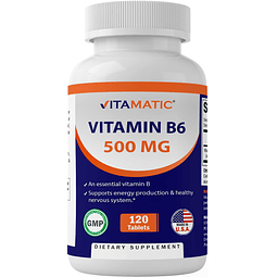 Vitamina B6 (piridoxina HCI), 500 mg 120 tabletas vegetarian