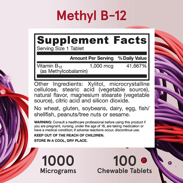 Metil B-12 extra fuerte 1000 mcg, suplemento dietético para