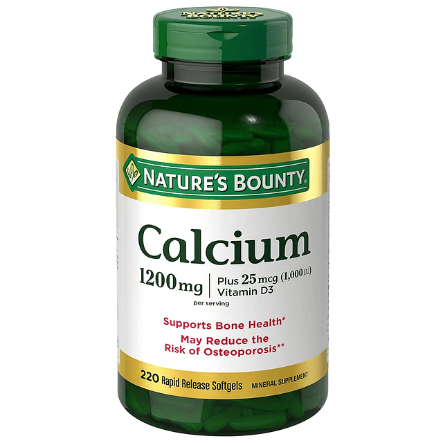 Calcio 1200 mg con vitamina D3, salud ósea y apoyo inmunológ