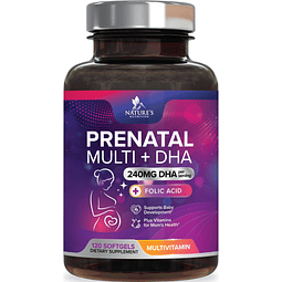 Multivitamina prenatal para mujeres con ácido fólico + DHA,