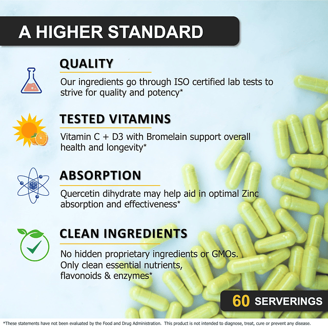 Quercetina de zinc 500 mg con vitamina C Vitamina D3 Bromeli