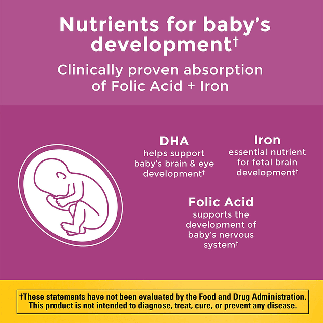 Prenatal con ácido fólico + DHA, suplemento prenatal de vita