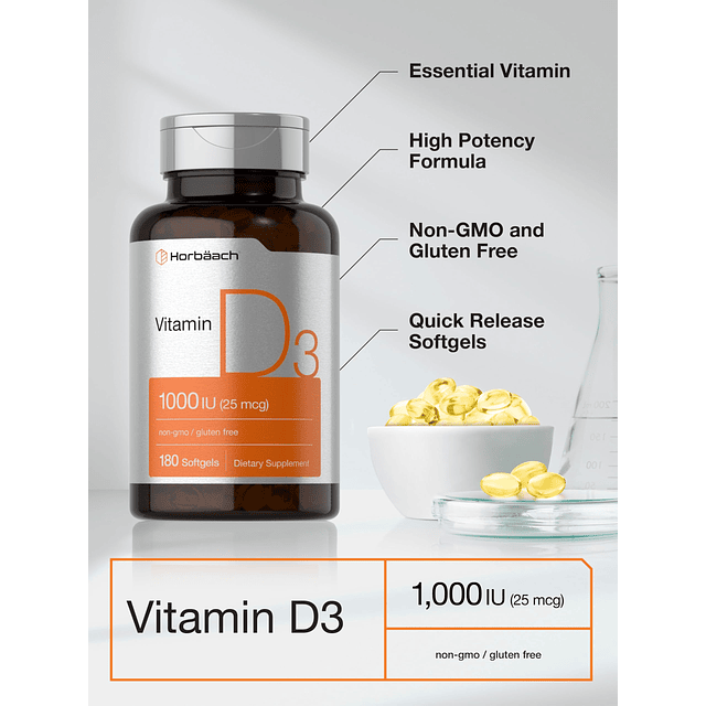 Vitamina D3 1000 UI Cápsulas blandas (25 mcg) | 180 unidades