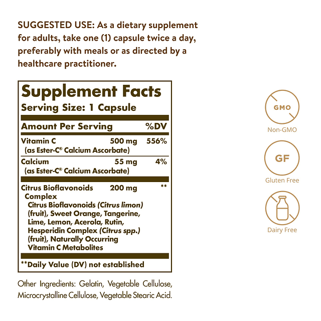 Solgar Ester-C Plus 500 mg de vitamina C con bioflavonoides