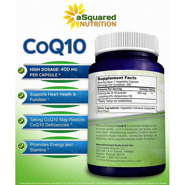 CoQ10 (400 mg de potencia máxima, 200 cápsulas) Coenzima Q10