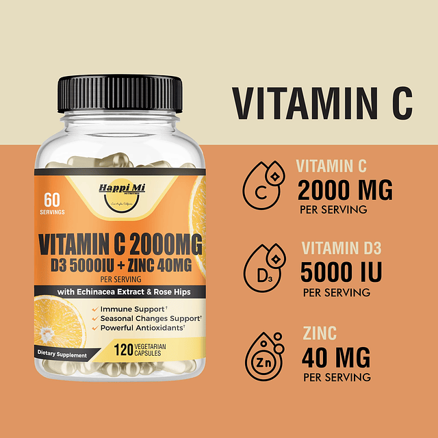 Vitamina C 2000 mg, zinc 40 mg, vitamina D3 5000 UI, extract