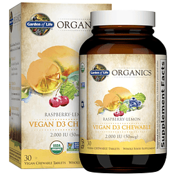 Organics Vitamina D3 vegana masticable Limón frambuesa, 2000