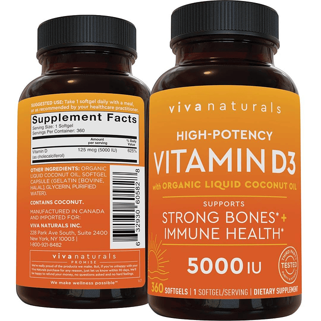 D3 Vitamina 5000 UI Cápsulas Blandas (125 mcg), 360 Cápsulas