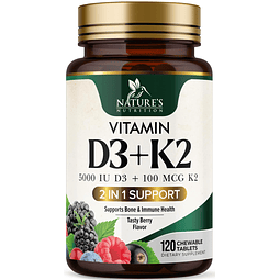 Vitamina D3 K2 5000 iu de D-3 y 100 mcg de vitamina K-2 como