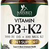 Vitamina D3 K2 5000 iu de D-3 y 100 mcg de vitamina K-2 como