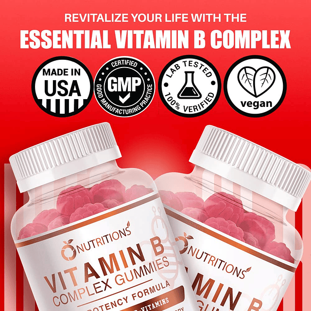 Gomitas veganas de complejo de vitamina B con vitamina B12,