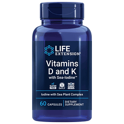 Vitaminas D y K con yodo marino, vitamina D3, vitamina K1 y