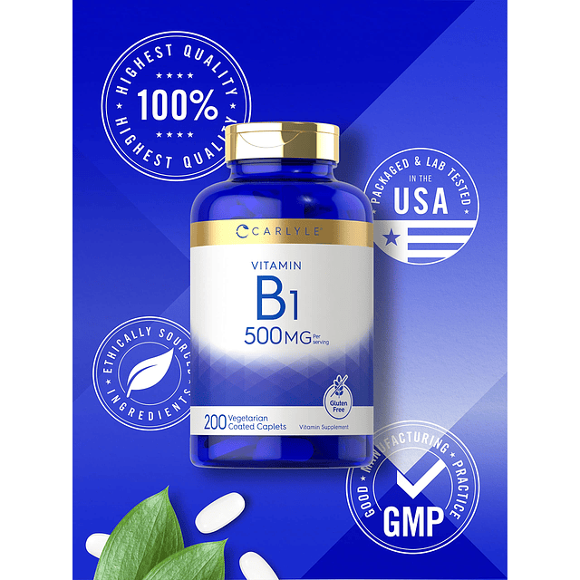 Vitamina B1 500 mg (tiamina) | 200 cápsulas vegetarianas | S