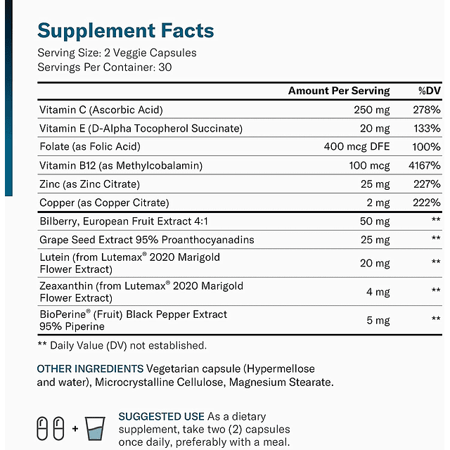 Areds 2 vitaminas para los ojos Luteína, zeaxantina y extrac