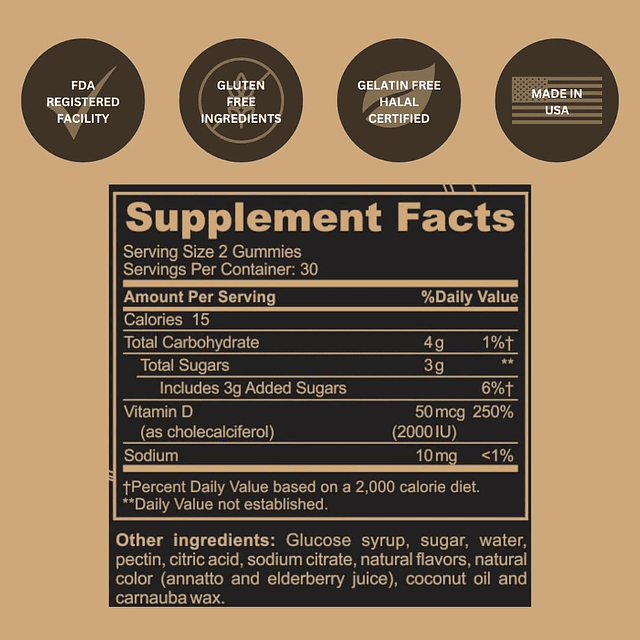 Gomitas de vitamina D3, para apoyo inmunológico, energético