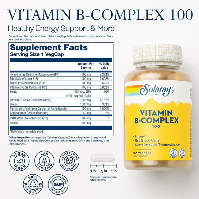 Complejo de vitamina B 100 mg, energía saludable, formación