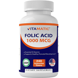 Ácido fólico 1000 mcg (1 mg) Tabletas vegetarianas 1667 mcg